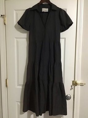 Brochu Walker Black Tiered Midi Dress with Short Sleeves